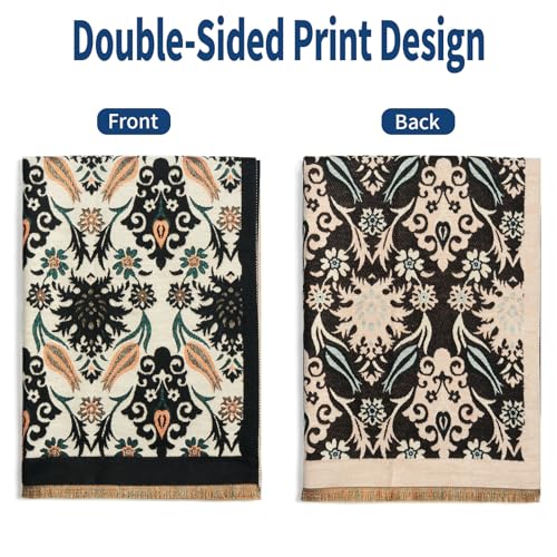 QIUTIMIY Pashmina Shawl Wraps for Womens Winter Scarf Reversible Pattern Designer Ladies Shawls and Wraps for Evening Dresses - color: Flower7-black