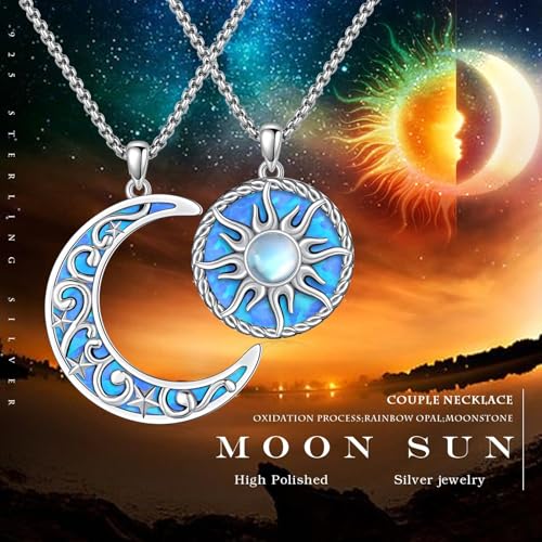 Yin Yang Necklaces for Women Men 925 Sterling Silver Pendant Necklace Yin Yang Jewelry for Women Men Couples - style: Sun Moon #4