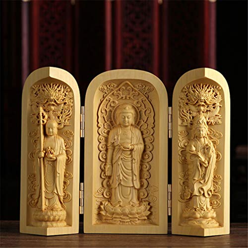 Boxwood Buddha Statue Solid Wood Carvings Carved Locker Box Sculpture Decoration - color: Style-3