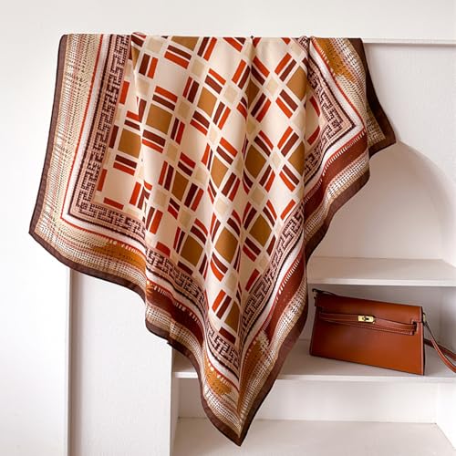 35" Head Scarf Large Square Scarf Like Cotton Hairscarf Fashion Scarves Bandana Night Sleeping Wraps for Women B01 - color: Khaki Quadrilateral