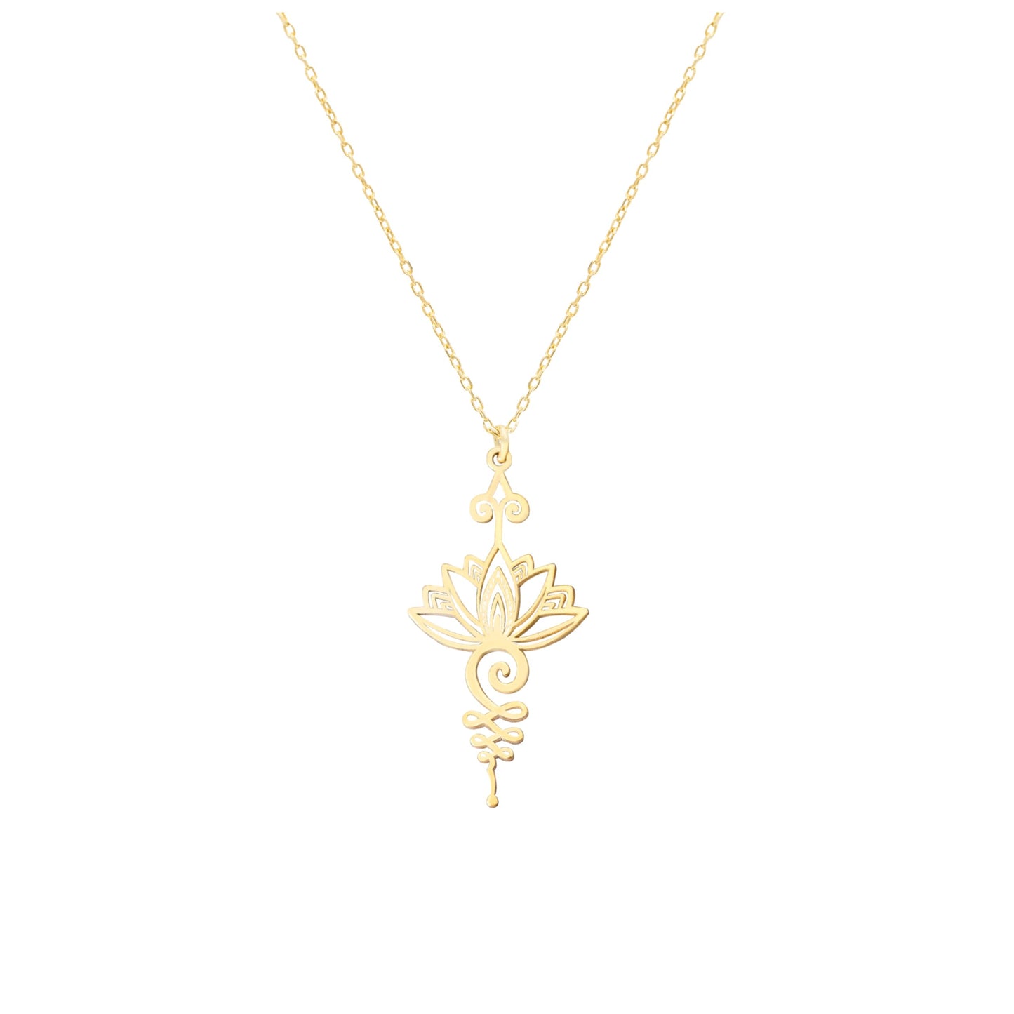 Lotus Unalome Necklace - 925 Sterling Silver Lotus Flower Unalome Necklace - Yoga Jewelry - Chakra Necklace - Spiritual Symbol Charm - size: 14 Inches