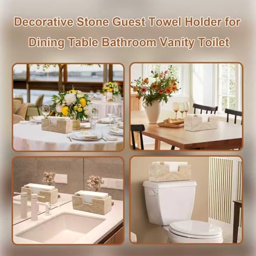 Bathroom Napkin Holder,Natural Travertine Guest Towel Holder,Stone Napkin Holder for Bathroom,Standing Guest Towel Holder Tray for Bathroom Vanity Toilet Kitchen Dining Table, Beige - size: 9.7 x 3.7 Inch