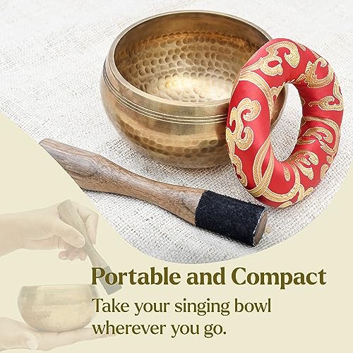 Tibetan Singing Bowl Set-Authentic Cuencos Tibetanos for Sound Healing, Meditation & Chakra Balancing - Includes Cushion, Mallet-Unique Spiritual Gifts for Women and Men (5.2 Inch Bowl) - size: 5.2 Inch Bowl
