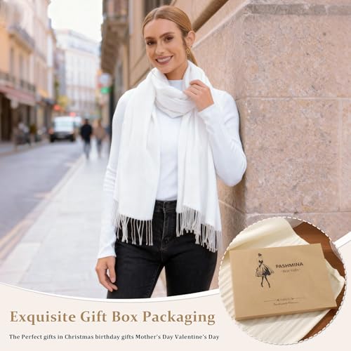 Pashmina Scarf and Shawl - Soft Women Pashminas Wrap for Wedding Evening Party dresses - color: C#. Pure White