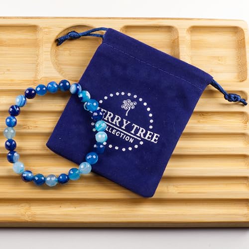 Cherry Tree Collection - Small, Medium, Large Sizes - Gemstone Beaded Bracelets For Women and Men - 8mm Round Beads - color: Blue Ice, size: Large
