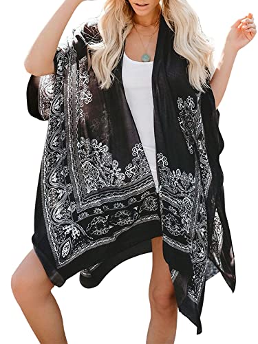 Kimonos for Women Swimsuit Coverups Beach Cover Up Swimwear Cardigan Summer - color: A1 Gray Print