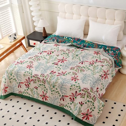 Boho Throw Blanket, 100% Cotton Ultra Soft Luxury Throw Rustic Quilt, Muslin Breathable Soft Bed Throw ,All Throw for Sofa Couch Chair 90x98 Inch - color: Precious Flowers, size: 90x98 Inch