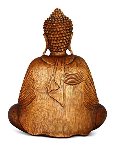 Wooden Serene Sitting Buddha Statue - Handmade Meditating Sculpture - Hand Carved Dhyana Mudra Figurine - Zen Home Decor Accent, Oriental Spiritual Home Room Decoration Gift (12" Tall) - size: 12" Tall