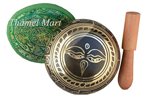 4" Exquisite Tibetan Singing Bowl Set for Meditation ~ Auspicious Eight Lucky Symbols, Buddha Eye