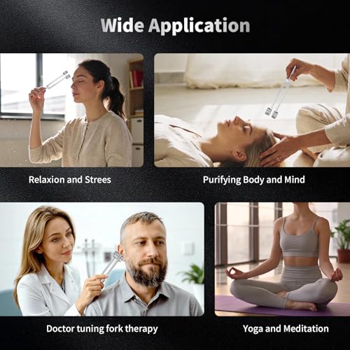 Tuning Fork Kit for Healing - 128Hz, 136.1Hz, 256Hz, 384Hz Weighted & Unweighted Tuning Forks for Chakra Sound Therapy, Meditation, Yoga, Stress Relief & Relaxation - Comes with Pouch, Ideal Gift