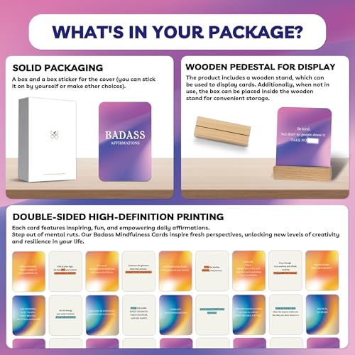Unique Badass Birthday Gifts - Badass Affirmation Cards - 55 Sweary Affirmation Cards - Daily Positive Motivational Card - Inspirational & Self Care Quotes - Spiritual Gifts for Best Friend, Sister - style: Gradient
