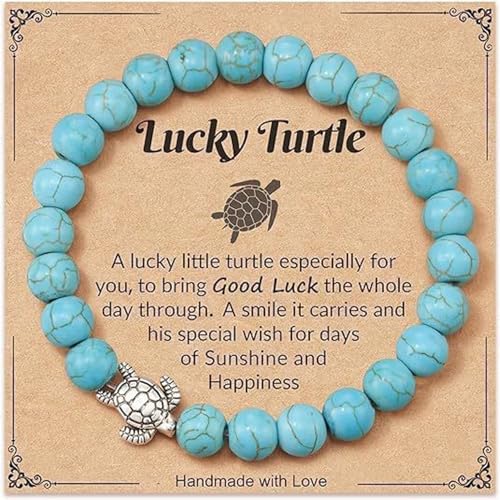 Caiyao 8mm Pink Zebra Natural Stone Sea Turtle Bracelets Healing Crystal Beaded Stretch Bracelets for Women Men Best Friend Friendship Inspirational Relaxation Jewelry Teacher Appreciation Gifts - style: StyleE