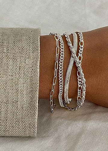 DEARMAY Gold Bracelets for Women Waterproof, 14K Gold Plated Stackable Jewelry Sets Non Tarnish Trendy Thin Dainty Cuban Link Paperclip Chain Bracelet Stack Fashion Accessories Gifts for Womens - style: 5Pcs BRACELET A SL