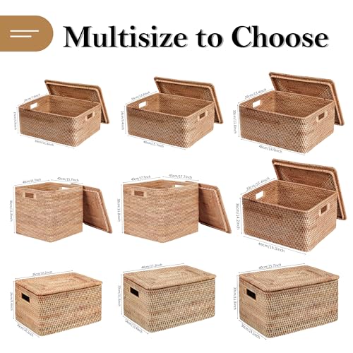 Rattan Basket With Lid, Large Lidded Basket For Storage(11.81" L×7.87"W×5.91"H) - size: 11.81" ×7.87"×5.91"