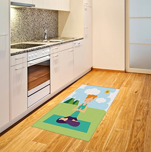 Lunarable Yoga Area Rug, Flat Design Girl in Lotus Pose Meditating in Calm Spring Nature Outdoors Activity, Flat Woven Accent Rug for Living Room Bedroom Dining Room, 2' 6" x 5', Multicolor