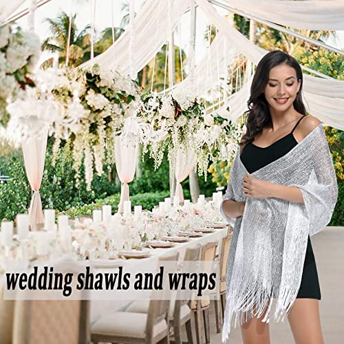 vimate Sparkling Metallic Shawls and Wraps for Evening Party/Wedding/Formal Dresses (With Free Buckle) - color: A#. Silver (With Silver Buckle)