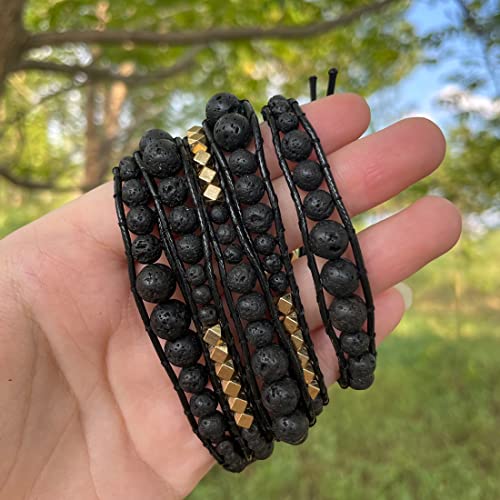 YGLINE Natural Stone Wrap Bracelet for Women Boho Bracelets Healing Crystal Beaded Bracelet Adjustable 3/5 Wraps Bracelet Handmade Birthday Gifts for Women - color: lava stone-3w