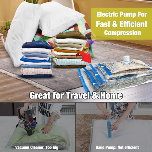 HIBAG Vacuum Storage Bags with Electric Pump, Vacuum Seal Bags for Clothing, Pillows, Blanket Bedding Comforters, 10 pack Large - size: LARGE