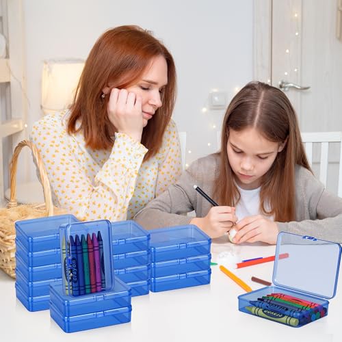 16 Pcs Plastic Crayon Box, Mini Plastic Storage Containers with Lid, 4.5x3.4 Inches Clear Rectangle Box Small Storage Boxes for Crafts, Jewelry Beads, Office Supplies (Blue) - color: Blue