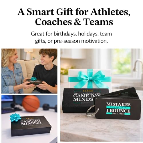 Sports Affirmation Cards – 30 Game Day Motivation Cards for Confidence, Focus & Mental Toughness – Portable Athlete Mindset Cards with Metal Ring