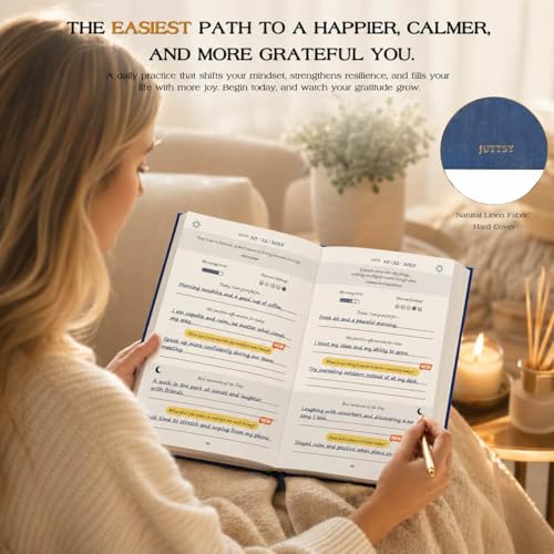 Gratitude Journal 2026 – Undated Daily Gratitude Journal with Upgraded Dynamic Prompts & Gift Box – 5 Minute Reflection, Mindfulness & Happiness Journal for Women & Men - color: Navy Blue