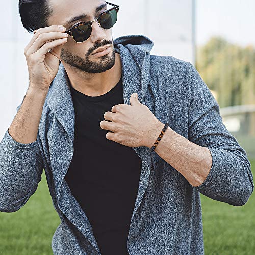 M MOOHAM Fathers Day Gift Mens Bracelet - Beaded Natural Stone 8mm Tiger Eye Matte Agate Lava Rock Bracelets for Men Teen Boys Grandpa Dad Birthday Gifts Jewelry - style: Lava Rock Tiger Eye Bracelet
