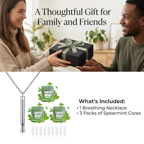 LAMKHOO Breathing Necklace to Quit Smoking and Vaping with Refillable Mint Pods Stop Smoking Aids Fidget Necklace for Anxiety Relief Smokeless Inhaler for Adults (Silver) - color: Silver