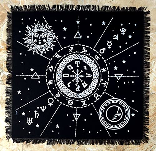 INDACORIFY Silver Celestial Constellation Altar Table Top Cloth with Fringes Alter Tarot Witchcraft Sacred Cloth 18x18 in (Silver Celestial Constellation) - color: Silver Celestial Constellation