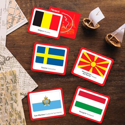 Menique Flags of Europe Memory Matching Game – 100 Cards (50 Pairs) with Flag, Country & Capital – Educational Geography Game for Kids and Adults - style: Flags of Europe