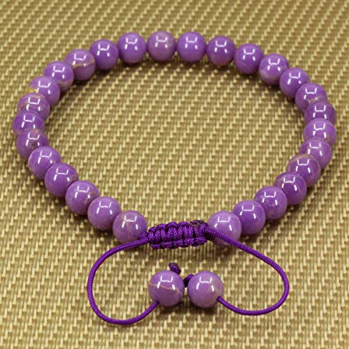 Angelstones Handmade Gemstone 6mm Round Beads Adjustable Braided Macrame Tassels Chakra Reiki Bracelets 7-9 inch Unisex - color: A Grade Lavendar Phosphosiderite