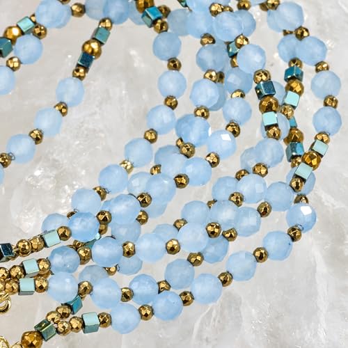 Farfume Beaded Bracelets for Women, Chakra Crystal 4mm Beads Gemstone Natural Stone Bead Spiritual Jewelry Gifts for Women - color: Azure Blue Aquamarine-Hope