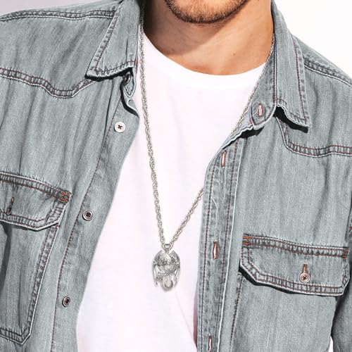 INFUSEU Unique Dragon Necklaces with Healing Crystal Stone for Men Women, Personalized Spiritual Gifts, 24 Inch Chain - color: White Howlite