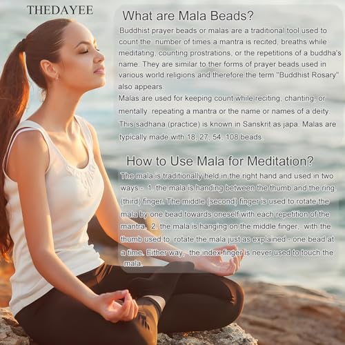 108 Mala Prayer Beads Bracelet 6mm Genuine Gemstone Healing Crystal Stone Beaded Bracelet Buddhist Tibetan Handmade Knotted Elastic Necklace for Yoga Meditation Unisex Women Men