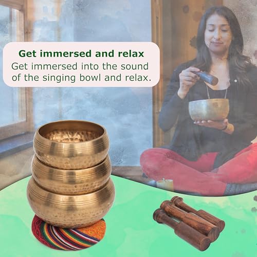 Tibetan Singing Bowl Set-Authentic Cuencos Tibetanos for Sound Healing, Meditation & Chakra Balancing - Includes Cushion, Mallet-Unique Spiritual Gifts for Women and Men (3 Chakra Bowl Set) - size: 3 Chakra Bowl Set