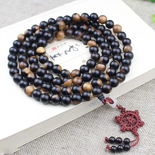 Natural Black Sandalwood 108 Mala Bracelet for Men Buddha Beads Necklace Ebony Prayer Beads Bracelet - style: 10mm Yin and Yang Wood - 41 inches