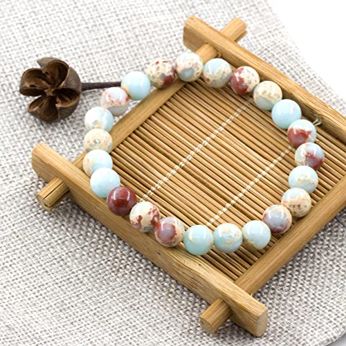 Natural Gemstones Bracelet 8mm Chakra Round Beads Energy Power Crystal Reiki Healing Elastic Stretch 7 Inch for Women Men Unisex - color: Turquoise-B