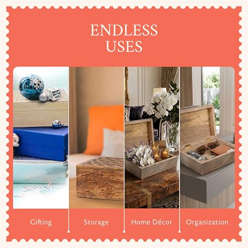 7.5” x 4.5” x 3” Mango Wood Box with Lid – Carved Scallop Medium Burnt – Handcrafted Wooden Keepsake Box – Medium Decorative Storage for Jewelry, Memory & Home Décor Accents