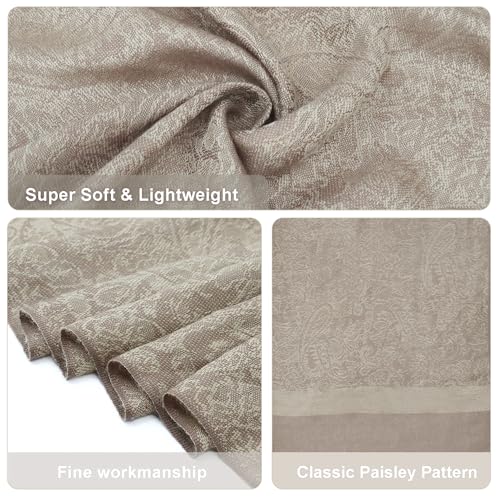 Silky Paisley Pashmina Shawl Scarf-Women's Soft Double-side Jacquard Pashminas Wrap for Evening Dress Travel Shawl - color: A-beige Taupe