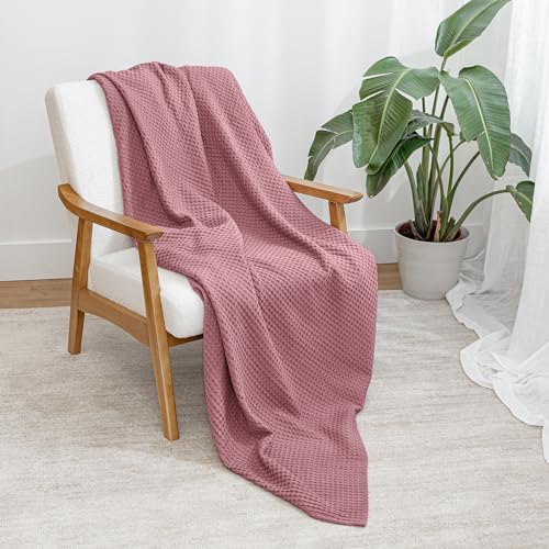 Comfy Cubs 100% Cotton Waffle Weave Throw Blanket Breathable Skin-Friendly Soft Lightweight Blankets - Perfect Warm Textured Blanket Layer - Size for Couch Bed & Sofa (Mauve, 50" X 60") - color: Mauve, size: 50" X 60"