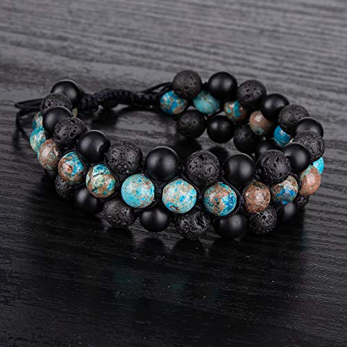 8mm Natural Lava Rock Stone Bracelets for Men, Healing Crystal Essential Oil Diffuser Beads Bracelet Chakra Yoga Energy Anxiety Gemstone Bracelet - color: Sea Sediment + Lava Rock + Agate