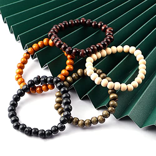 MILAKOO 5 Pcs Wooden Beaded Bracelet Bangle for Men and Women Elastic - style: A: 8MM