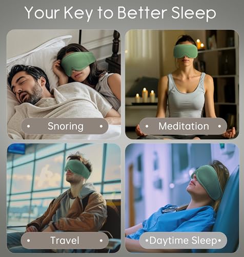 Sleep Mask with Headphones Bluetooth 5.4, TOPOINT 3D Eye Mask Blackout with Soft Bamboo Cotton for Side Sleepers Women Men, Sleep Headphones Earphones HD Speaker Microphone for Travel Meditation Gift - color: Sage