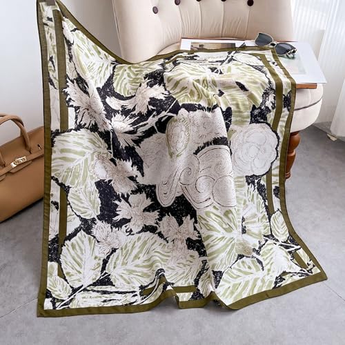 35" Head Scarf Large Square Scarf Like Cotton Hairscarf Fashion Scarves Bandana Night Sleeping Wraps for Women B01 - color: Green Leaves