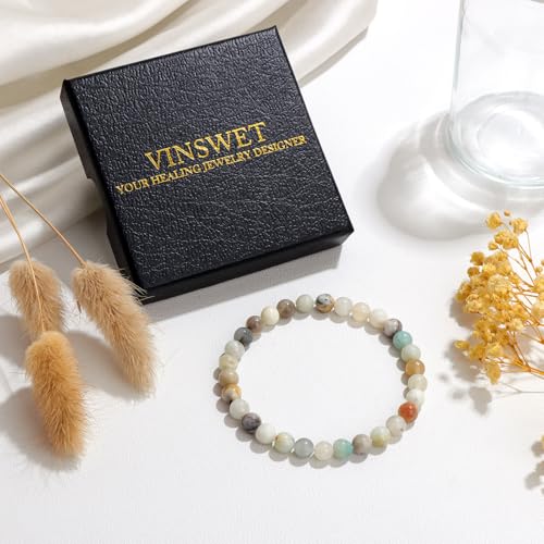 Vinswet 4mm 6mm 8mm Healing Crystal Bracelets for Women Men Natural Stone Beaded Stretch Bracelet Handmade Gemstone Reiki Spiritual Jewelry Gifts - color: Amazonite, size: 6mm