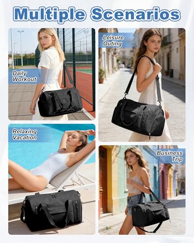 Gym Bag for Women,Travel Duffel Bag with Shoes Compartment Personal Item Carry On Overnight Bag for Mens Weekender Bag Training Handbag Sports Gym Tote Bag Yoga Bag Black - color: J1-Black