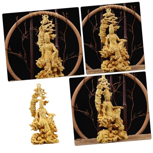 Guanyin Wooden Statue Handcrafted Huangyang Wood Carving and Office Decor for Meditation Rooms Teahouses and Spiritual Spaces