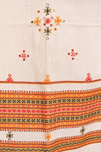 Exotic India Shawl from Kutch with Embroidered Bootis and Mirrors - Wool - color: Cream Pink