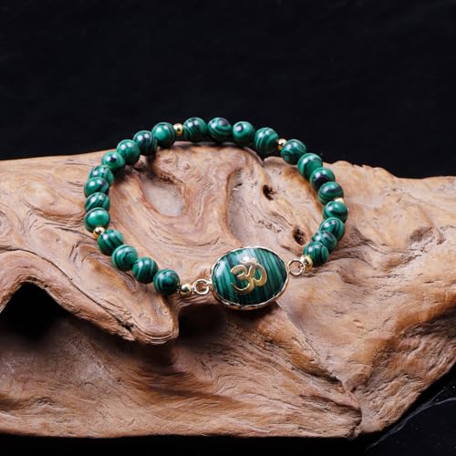 Da Piao Liang Malachite Om Yoga Bracelet - Green Beaded Meditation Jewelry For Women, Elastic Spiritual Gemstone Bracelet