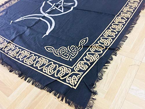 Indian Consigners Altar Cloth Triple Moon Pentagram Triquetra Witchcraft Alter Tarot Spread Top Cloth Wiccan Square Spiritual 24 by 24 Sacred (Triple Moon Pentagram Triquetra Silver) - size: 24" x 24" (Square)