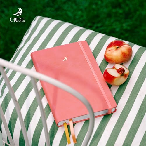 Oriole Vegan Leather Ruled Notebook - Pink | 176 Pages of Thick Lined Paper | Soft Touch Hardcover Journal (5 x 8 in) with Gold Foil Bird Design & Luxury Gift Box - color: Pink